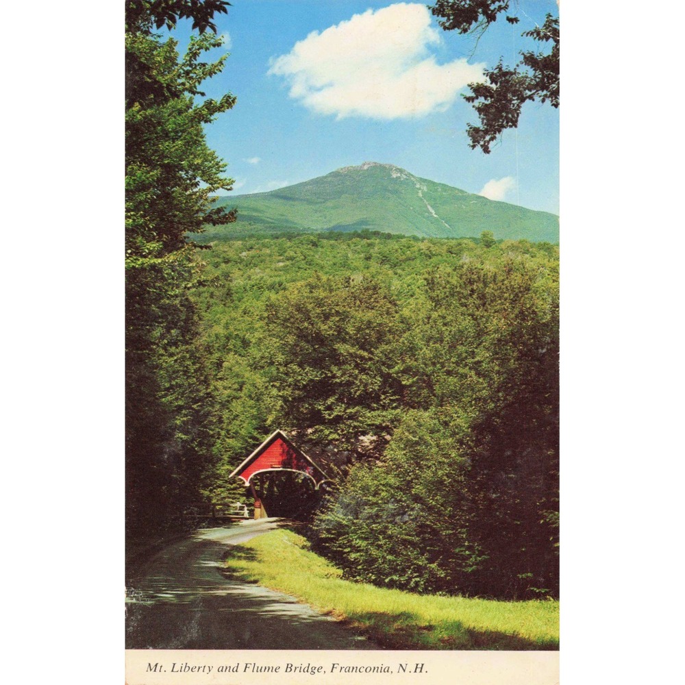 Vintage Mt Liberty Flume Bridge Franconia NH Covered Bridge Postcard 1967 VG